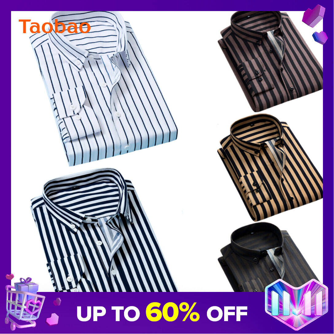 Spring and Autumn Men's Long-Sleeved Striped Shirt Business Casual Professional Workwear Shirt Slim Men's Shirt Inch Clothes