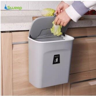 【Ready Stock】Hanging Trash Can for Kitchen Cabinet Door with Lid Wall Mounted Counter Waste Bin Plastic