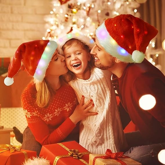 KUGEKI Christmas Hat with 20 Changing LED Lights - Soft Plush Faux Fur for Adults and Kids,Cute and catch eyes